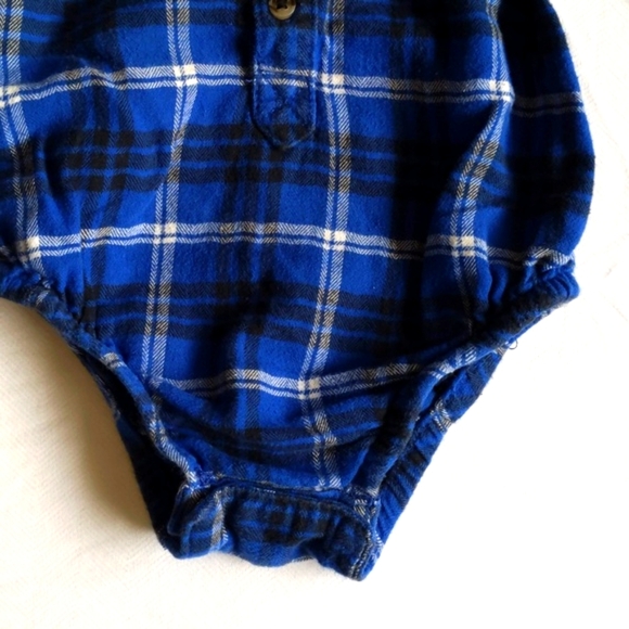 joe fresh blue cotton flannel collared bodysuit diaper shirt 6-12 months baby - Picture 4 of 6